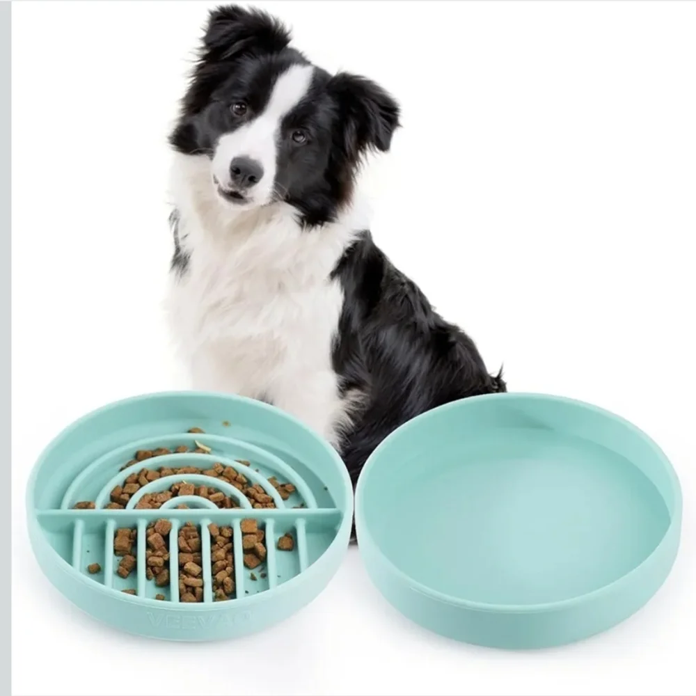 Slow Feeder Dog Bowls Set for Small Dogs & Cats, Portable Non-Slip Silicone Food